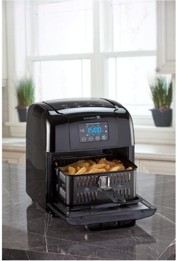 KURAIDORI Air Fryer in a kitchen setting, with basket pulled out.