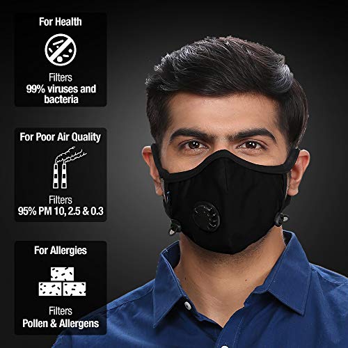 Image of Dettol Cambridge N95 Mask for Protection from Virus, Bacteria, Pollution - Reusable, Washable, with Breathing Valve (Black, Large)