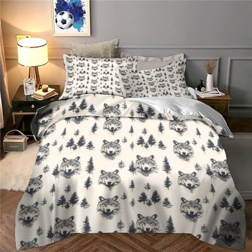 Housse de Couette Loup 140x200 Parure Lit Microfibre Imprimée 3D