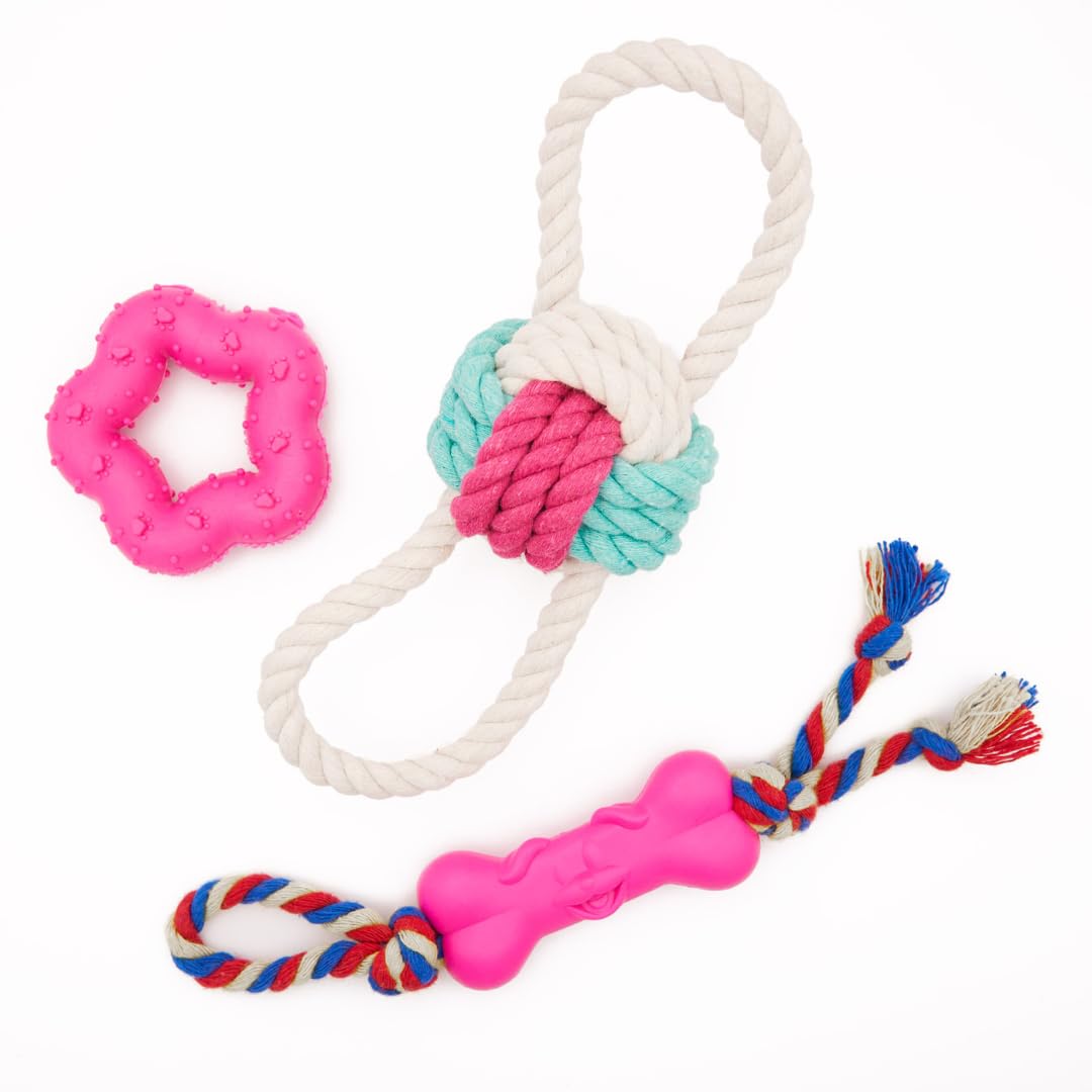 Juguetes para perros pequeños,3Juguetes para Cachorros Mordedores,Juguete para perros,Juguetes interactivos Mascotas,Hueso para Perro,Estrella,Pelota para Masticar,Higiene Dientes,Ecologico (Rosa)