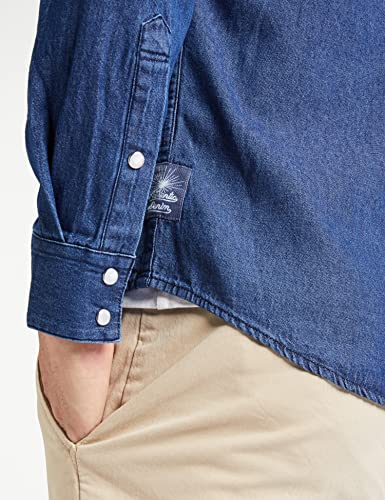 Image of Amazon Brand - INKAST Men's Slim Shirt (AZ-INK-RFS-DN-04 Mid Blue 5 4XL)