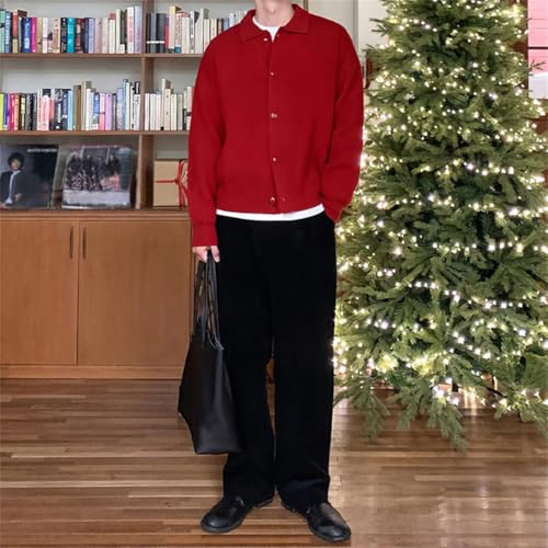 Mens Long Sleeve Slim Fit Knitting Cardigans Vintage Buttoned Lapel Solid Color Sweater2