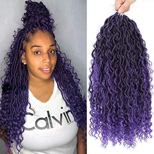 6 Packs Boho Goddess Locs Crochet Hair 18 Inch Purple River Locs Goddess Faux Locs Crochet Hair Wavy Crochet With Curly Hair In Middle And Ends Boho Faux Locs Synthetic Hair Extension (18inch,Tpurple)