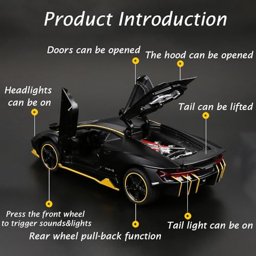 Alloy Collectible Black Lambo Toy Pull Back Vehicles Diecast Cars Model with Light & Sound - Image 3
