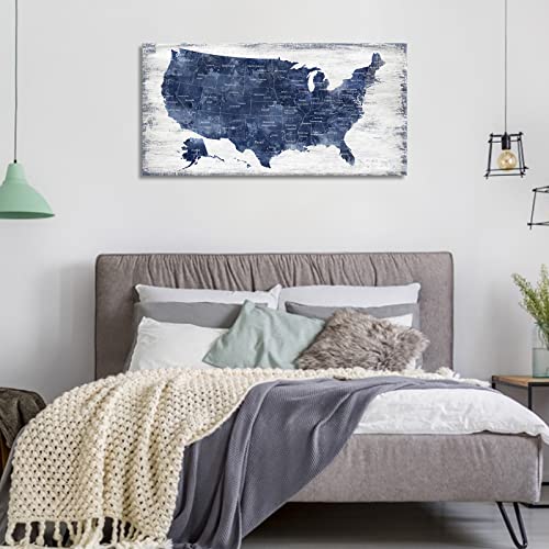 Image of Canvas Wall Art: Vintage America Map, USA Map Canvas Pictures Prints for Bedroom Office Kitchen Living Room Home Decor Framed Artwork Ready to Hang 20 inchx 40 inch