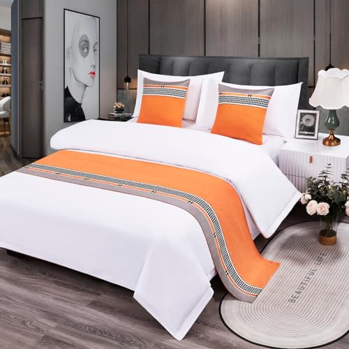 TTiiLoe Hotel Bed Runner Double-Sided Bed Cover, Cotton Linen Bed Scarves Bedspreads Throw Decor Protection, Orange, 50 * 180cm for 1.2m Bed