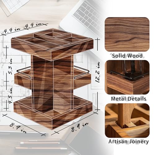 Image of Cologne Organizer for Men, Solid Acacia Wood 3-Tier Rotating Stand - Natural Grain Bathroom & Vanity Organizition for Perfume & Skincare, Premium Desk Decor, Unique Birthday Gifts