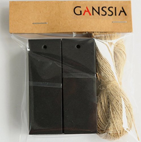 GANSSIA Rectangle Shape Black Hang Tag for Garment with Free Cut Strings Pack of 100 Pcs 1.06