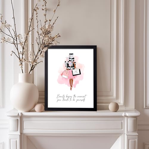 Image of Poster Master Lady with Shopping Bags Poster - Fashion Print - Trendy Art - Modern Art - Gift for Women & Fashionista - Luxury Haute Couture Decor for Bedroom or Girl's Room, 11x14 Black Framed