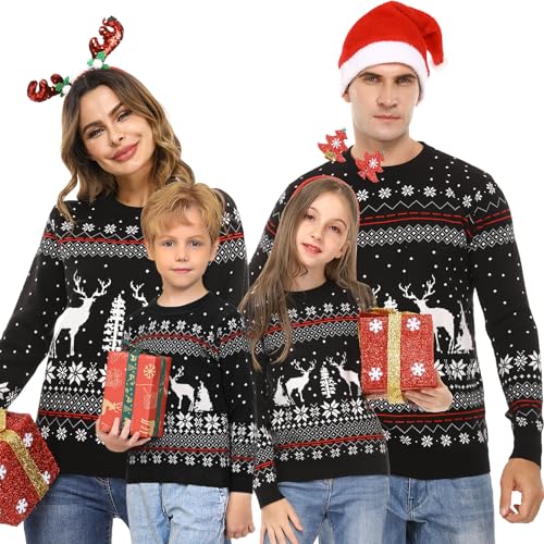 Image of Aiboria Matching Family Ugly Christmas Reindeer Snowflakes Sweater Pullover for Women /Men /Boys /Girls