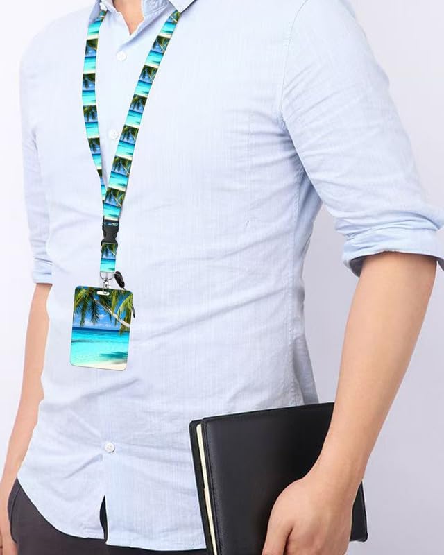 ID Badge Holder with Retractable Lanyard, Badge Holders Reel with 360 Degrees Rotate Carabiner Clip for Women, Teachers, Nurses, Doctor,Students, Office(Tropical Beach Palm Tree) - Image 6