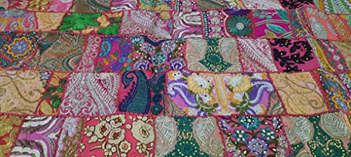 Image of Ekam Art Rajasthani Handmade Embroidery Cotton Patchwork Tapestry Cotton Wall Decor Hanging Beaded Tapestries 40 X 60 Inch (Red, Rectangular)