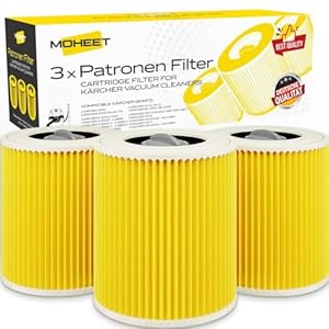 Moheet 3x Patronenfilter kompatibel mit Kärcher Staubsauger WD3 Premium ersetzt Filter Kärcher wd3 WD2 WD3 WD1 MV3 MV2 WD 3 P Extension KIT gegen Feinstaub und Gerüche