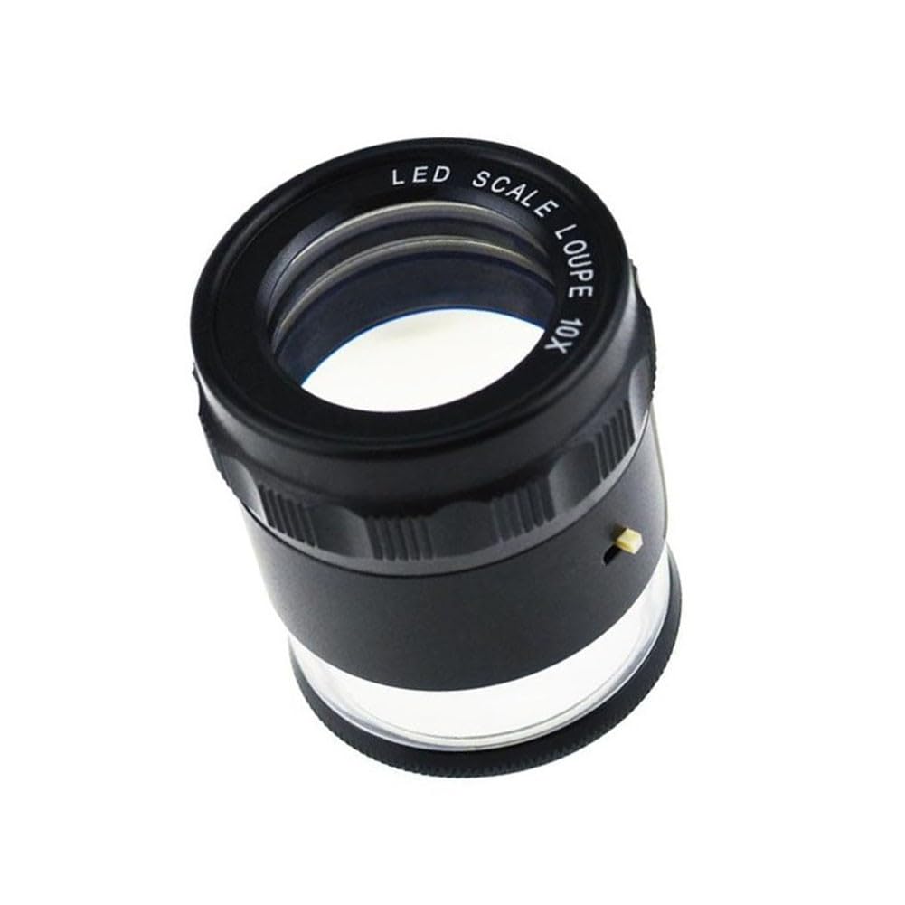 Lupa LED ze skalą 10-krotne powiększenie, regulowana ogniskowa 51-63 mm, 8 diod LED, metalowa obudowa ABS, linijka krzyżowa do biżuterii, zegarków, laboratorium