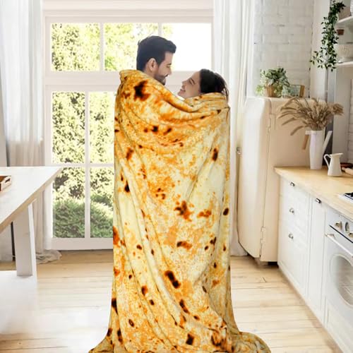 Image of Bnuitland 90 Inches Tortilla Burritos Pattern Blanket, 300 GSM Double Sided Giant Flour Novelty Taco Funny Realistic Food Blanket with Pouch for Bed /Sofa /Couch, Super Soft Flannel