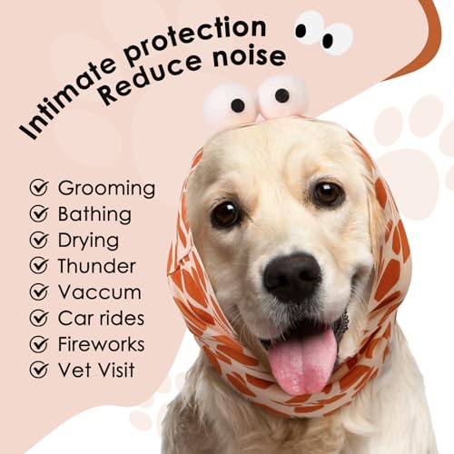 Image of SAWMONG Dog Calming Hoodie with Ear Covers for Noise, Fireworks & Anxiety Relief, No Shake Ear Wraps, Dog Ear Muffs & Protector, Pet Grooming and Force Drying, Giraffe, Medium