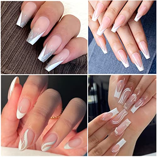 8 Sheets White Glitter French Line 3D Nail Stickers Holographic Swirl Stripes French Tips V-Shaped Butterfly Star Heart Sparkly Broken Diamond Shiny Design Adhesive Sliders Decals Manicure Accessories #TOP5