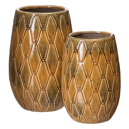 Vase en céramique moutarde 15x15x22,5 cm pour décoration de salon - 3