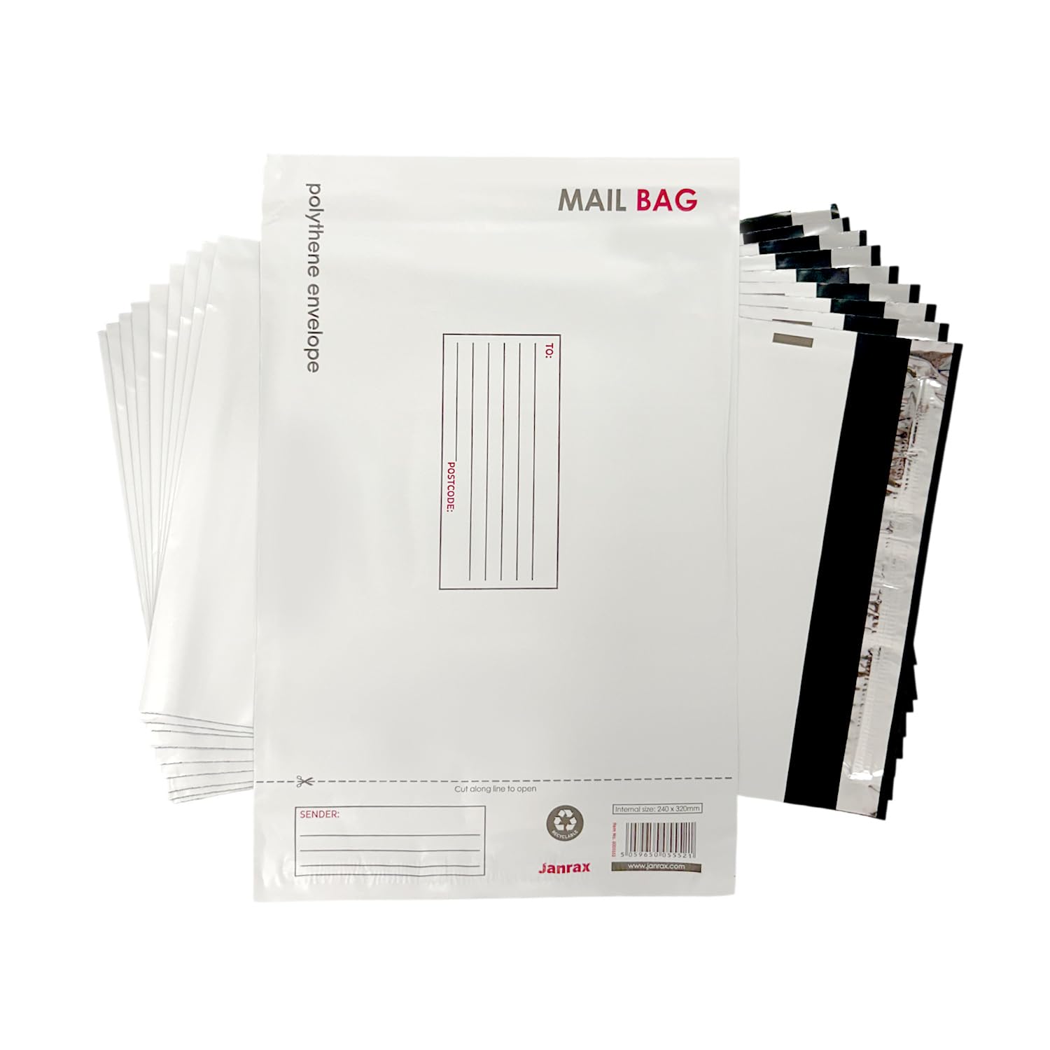 Janrax Pack of 100 Medium Polythene Mailing Bags 24x32cm – Secure Peel & Seal Envelopes