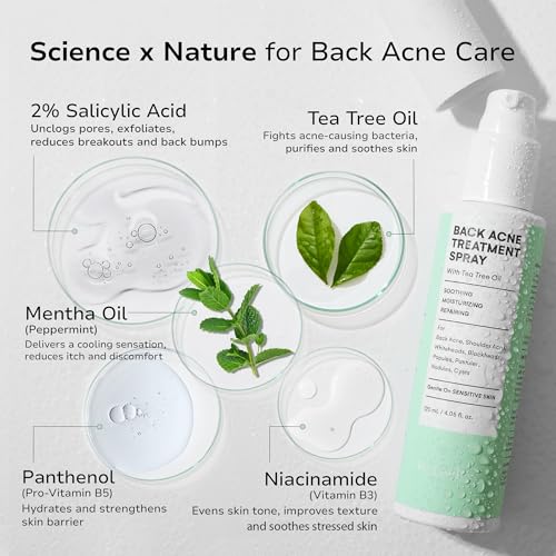 Image of BellamiLuxx Back and Body Acne Treatment Spray: 2% Salicylic Acid & Tea Tree Oil Bacne Spray for Clear, Soothe & Moisturize - Effective for Men, Women, Teens with Back, Shoulder, Arm, and Chest Acne