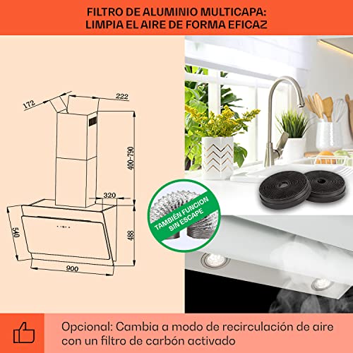 Klarstein-Campana-Extractora-Extractor-Cocina-para-Pared-con-Filtro-Aluminio-Antigrasa-para-Lavavajillas-Flujo-Aire-607mh-LEDs-Controles-Tactil-Campanas-de-Cocina-Extractores-Montaje-Pared