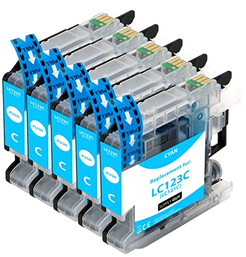 Supply Guy 5 Cartuchos de Tinta Compatible con Brother LC 123 (Cian) para Brother DCP J132w DCP J150 DCP J152w DCP J152wr DCP J172w DCP J4110dw DCP J4110w