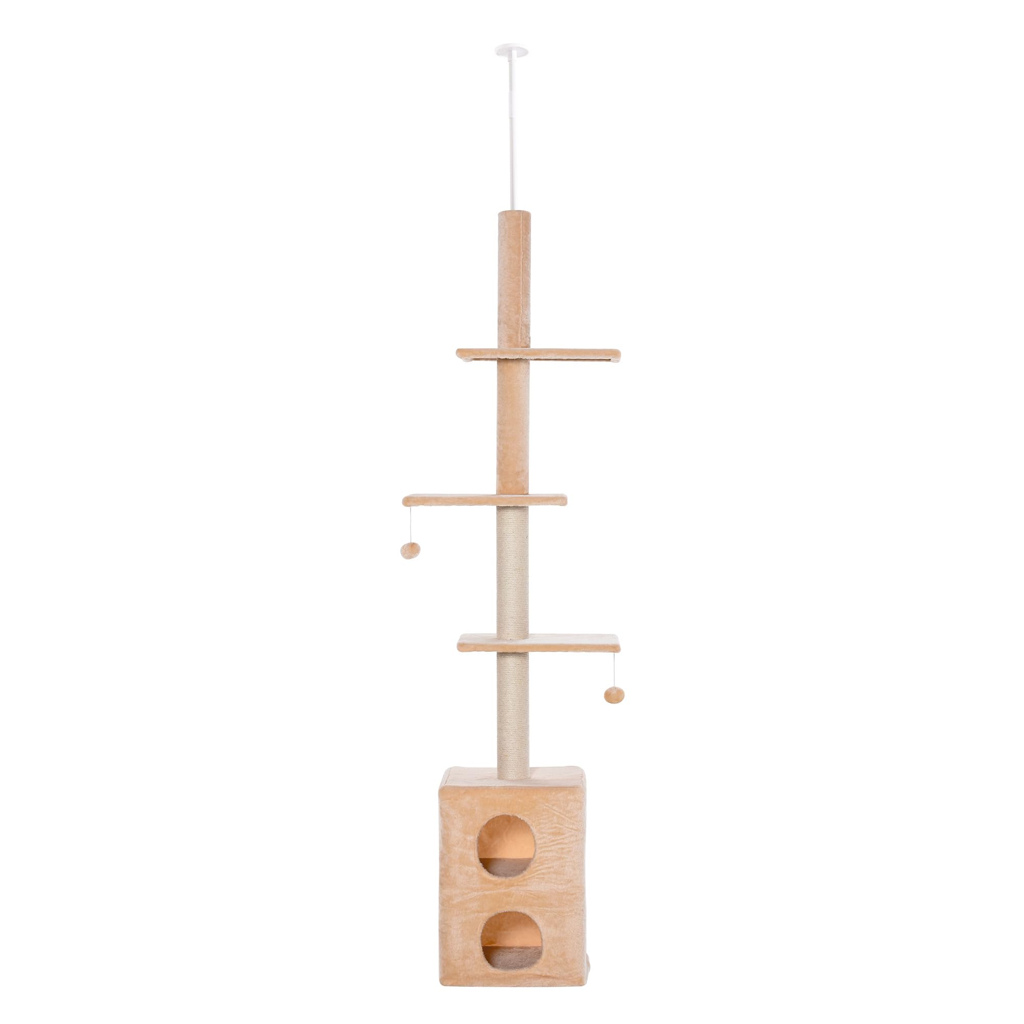PawHut Tiragraffi a Soffitto Multilivello 220-245cm, per Gatti Giallo