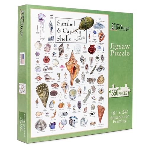 Heritage Puzzle Shells of Sanibel & Captiva 550 Piezas | Rompecabezas de 550 piezas para adultos, arte de pared de naturaleza costera, rompecabezas encuadrables 24" x 18" tamaño final miniatura 1
