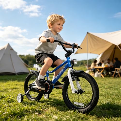 Image of WinHope Kids Bike with Headlight, 12-20 Inch Pedal Bike for 2-12 Boys Girls | Steel Frame with Training Wheels Water Bottle | Dual Brake for Summer Outdoor Riding | Birthday Gift for Toddlers