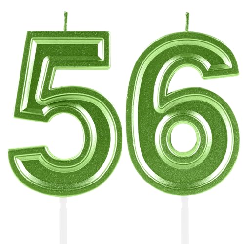 56th Birthday Candles,Green Numeral 65 Cake Topper Decoration Girls Boys Birthday Theme Party Wedding Anniversary Celebration Supplies