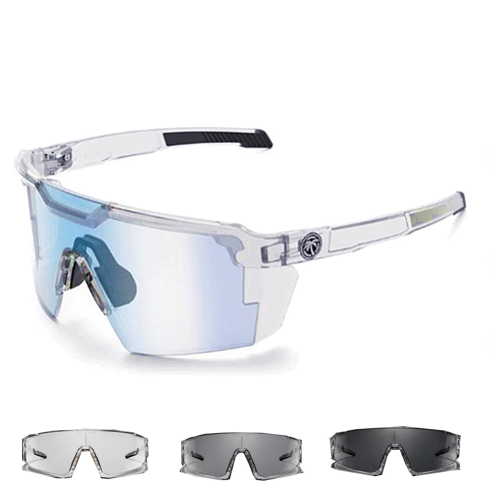 UV400 Photochromic Polarized Safety Glasses, UV400 Transition Photochromic Safety Glasses, Sunglasses for Men Women - Impact Resistant Outdoor Sports & Work Eyewear (Photochromic Blue)