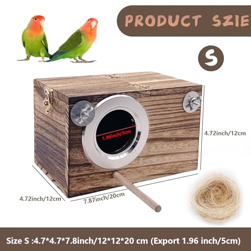 Image of kathson Parakeet Nesting Box,Wooden Budgie Breeding Mating Boxes,Parrots Nest House Hut for Cage,Bird Nesting Box for Lovebirds,Canary,Finch and Small Medium Birds, S