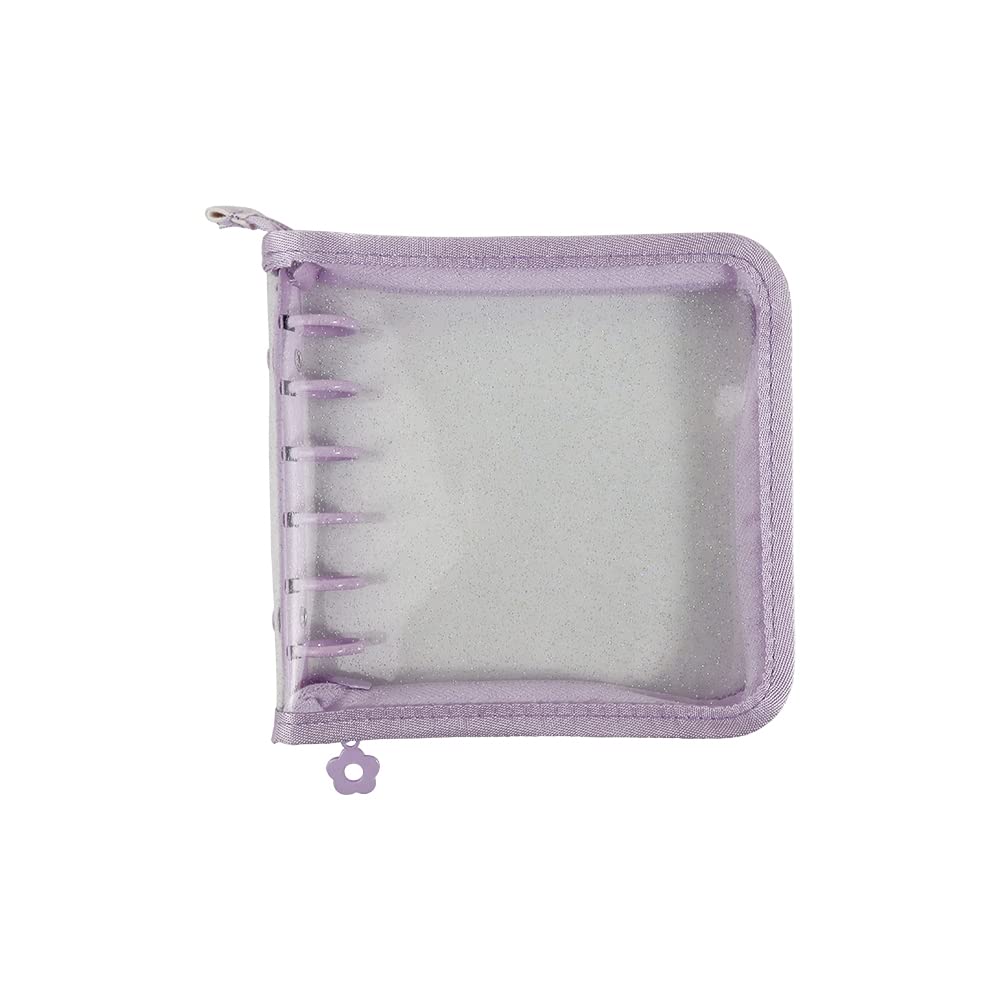 Mogoostry A7 Wide Zippered Binder Cover Clear Glitter Personal A7 Planner Binder with Zipper Purple 6-Ring Binder Organizer Loose-Leaf Notebook Cover