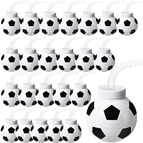 24 Set Soccer Ball Cups With Straws And Lids, 10 Oz Plastic Reusable Soccer Party Cups Bulk For Kids Birthday Theme Party Supplies #TOP10