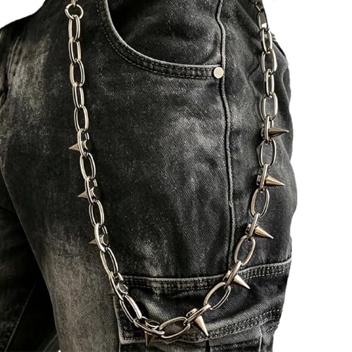 PINKPIN Unisex Punk Spiked Pants Chain - Heavy Metal Gothic Wallet Chain with Cone Spikes for Jeans, Hip Hop, Rock, Biker Streetwear Accessories for Men Women