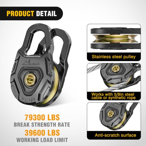 Image of Nilight Forged Snatch Block 18 Ton Winch Pulley System E-Coated Rustproof | Off Road Recovery Accessory for Synthetic Rope Steel Cable Truck UTV ATV