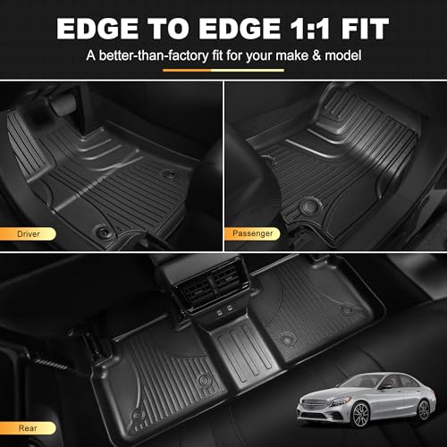 Floor Mats Fit for Mercedes-Benz C-Class C300 C43 AMG 2015-2021 Sedan Only | AOMSAZTO All Weather Custom Fit Floor Liners for 1st and 2nd Row, Black - Image 4