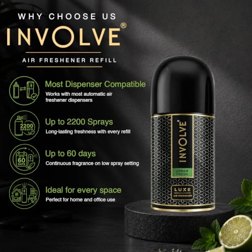 Image of Involve Luxe - Urban Fresh Automatic Room Fresheners Refill Pack | 2200 Sprays Guaranteed | Lasts up to 60 Days (225ml) | Automatic Home Fresheners | Long Lasting Fragrance