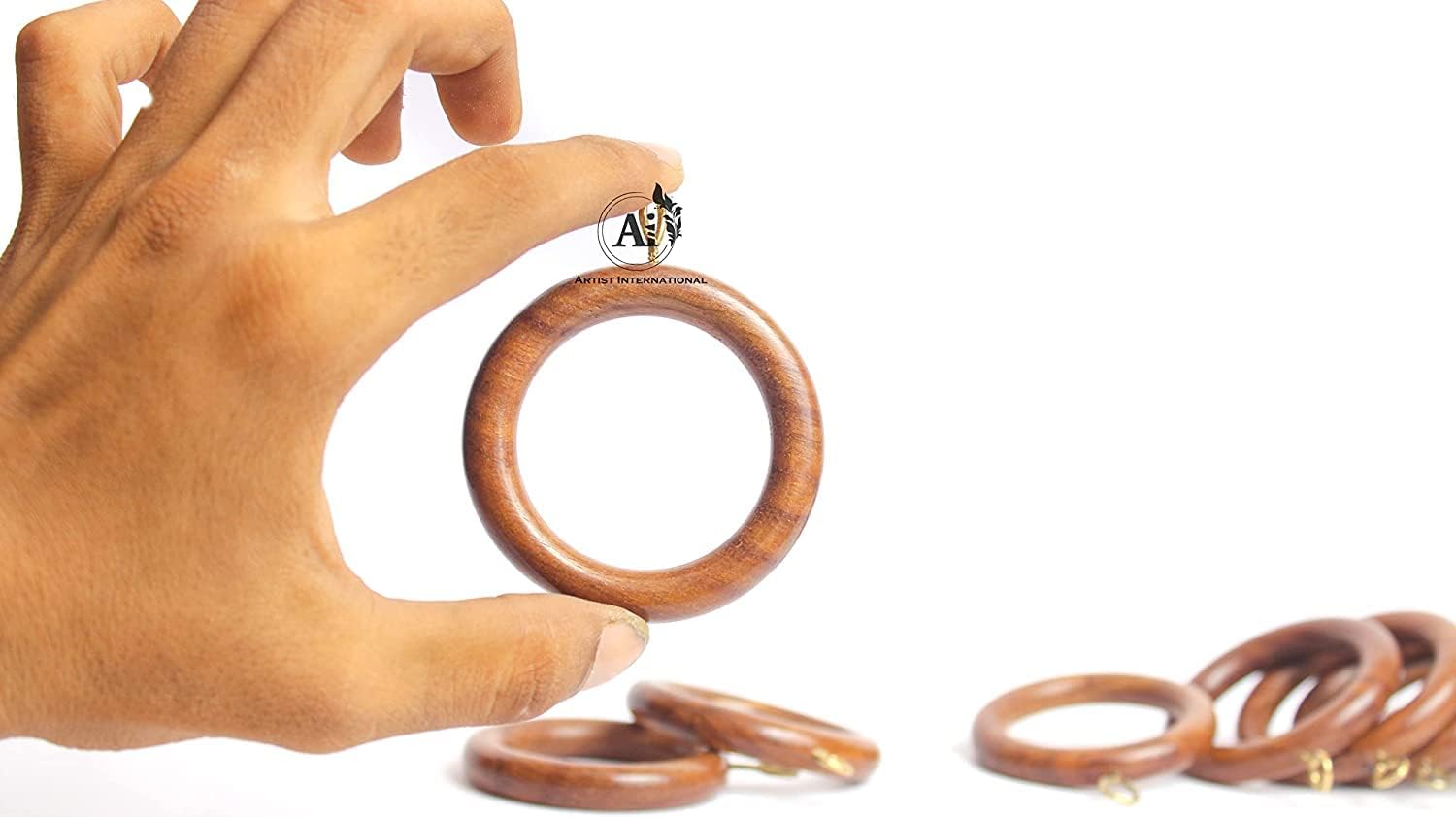 Handmade Wood Drapery Rod Rings, Wooden Curtain Rings for Window and Door Decoration, Curtain Rod Rings, Inner Dia 1.75 Inch and Outer Dia 2.5 Inch Natural Rosewood (Pack of 24)