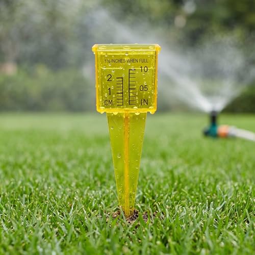 Image of Housoutil 1.5 inch Rain Gauge Sprinkler Outdoor, 4PCS Rain Lawn Water Gauge with Wide Mouth & Ground Stake, Measuring Cup for Accurate Rainfall Monitoring, Precision Measuring Cups for Garden Yard Grass