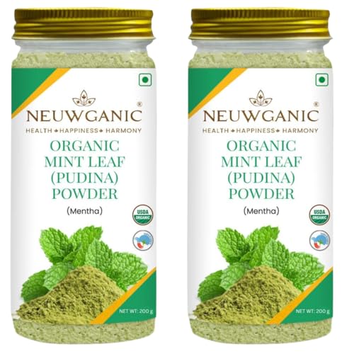 Image of Organic Mint Leaf (Pudina) 200g | Pure Mentha Leaf Powder | USDA Organic Certified | Natural Herbal Powder for Tea, Drinks, Chutneys & Culinary Use | Vegan & Non-GMO | Pack of 2