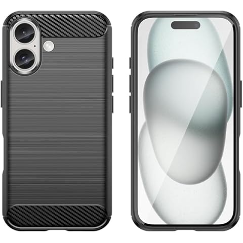 LUVVITT Sleek Armor Case for iPhone 16 (2024) - Black TPU with Textured Grip & Carbon Fiber Accents, Shock-Absorbing Protection - 6.1 Inch Cover