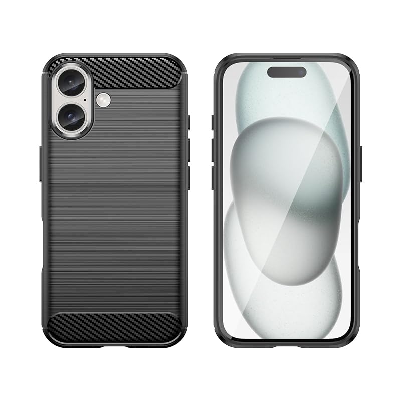 LuvvittSleek Armor Phone Case for iPhone 16 (2024) - Black TPU with Textured Grip & Carbon Fiber Accents, Shock-Absorbing Protection - 6.1 Inch