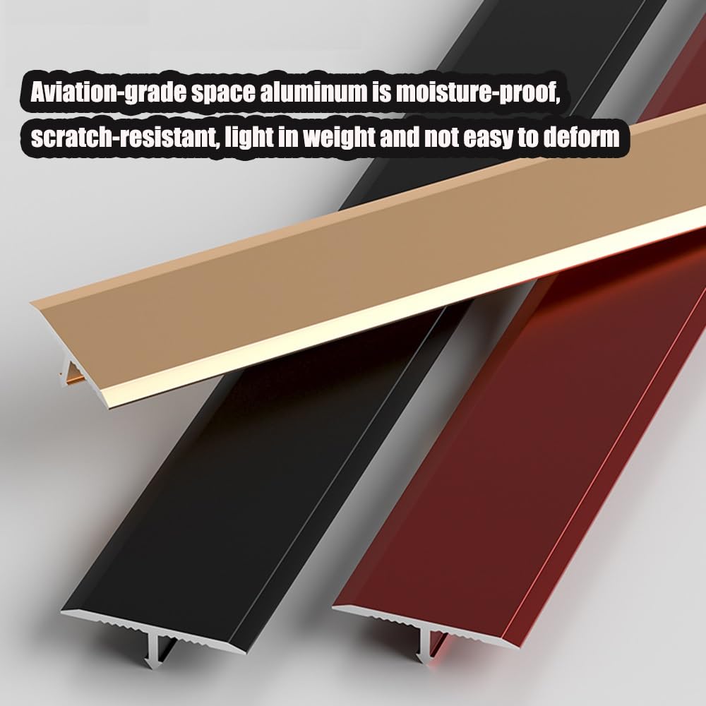 Listwa wykończeniowa do podłóg w kształcie litery T, listwy przejściowe 90 cm, listwy maskujące, metalowe łączące do podłóg laminowanych, winylowych, płytek i drewna(Black,90x2cm)
