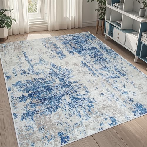 5x8 Area Rugs for Living Room Rug Washable: Abstract Rug for Dining Room Bedroom Carpet Non Slip 5 by 8 Indoor Modern Nursery Home Office Blue Grey White