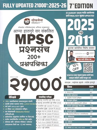 Image of Lokseva Publication - MPSC 21000+ Prashnasanch (2011 to 2024) - 195+ Prashnapatrika By Appa Hatnure Sir - जून 2024 पर्यंत आलेल्या सर्व Final Key नुसार Updated - New 6th Edition 2024