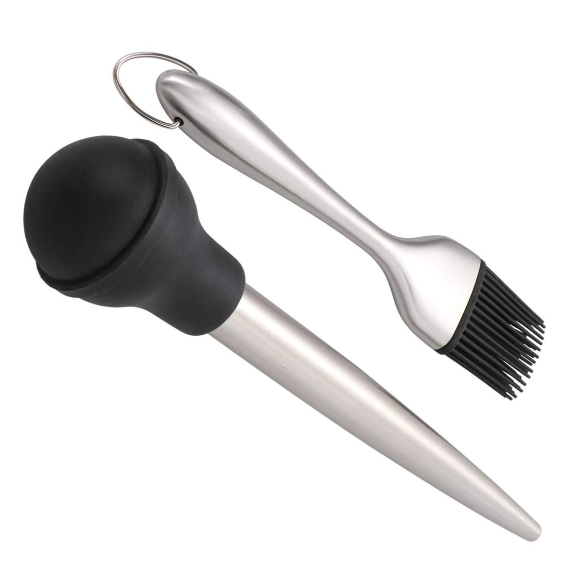 Set Utensili per Barbecue in Acciaio Inox 304 Contagocce Olio da Cucina, Tubo Rigido per Condimento Tacchino e Pennello in Silicone Alimentare, Accessori Pratici per Carne