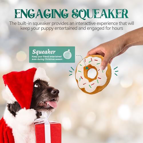 ALL FOR PAWS Weihnachts-Hundespielzeug - Festliche Plüschspielzeuge,Ideal für Apportierspiele und als interaktives kleine, mittlere und große Hunde. (Donut Toys)