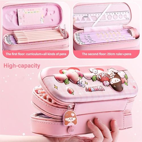 Image of Parshya Pencil Case Double Layer 3D Cute Pencil Pouch Aesthetic Pencil Case for Girls Large Capacity Pen Pencil Pouch Multifunctional Stationery Organizer for School(Happy Time Mini Purple)
