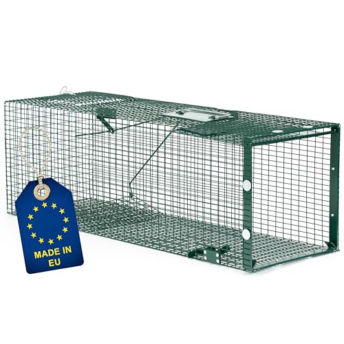 ITA Lebendfalle 5002 90x30x30 cm - Wetterfeste & Zuverlässige Falle für Tiere wie Marder, Ratten, Siebenschläfer und Eichhörnchen - Rattenfalle Marderfalle - Fertig Montiert, Bissschutz, Tragegriff